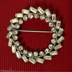 CARL ART signed CA arrow BROOCH STERLING SILVEF 925 RHINESTONES VINTAGE ROUND